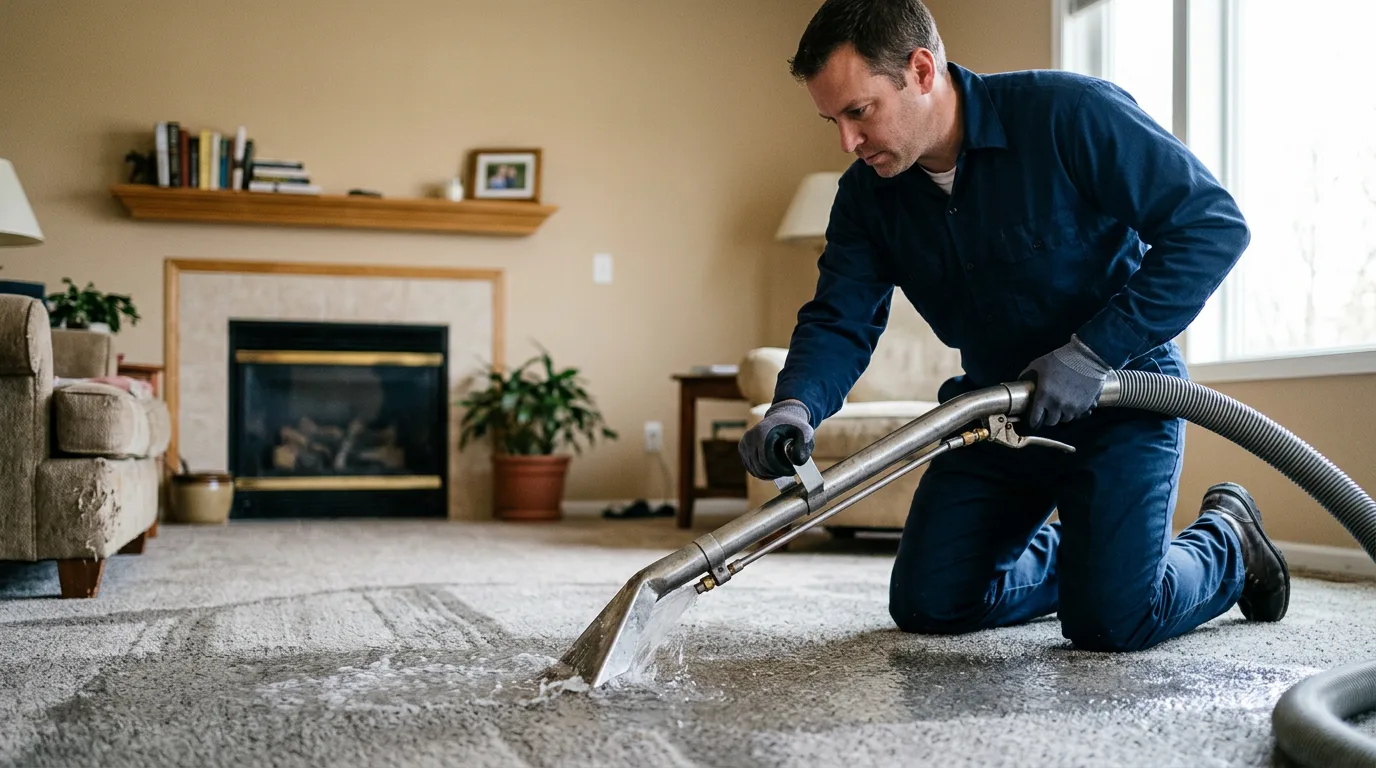 Water damage restoration technician working near Camden, MI